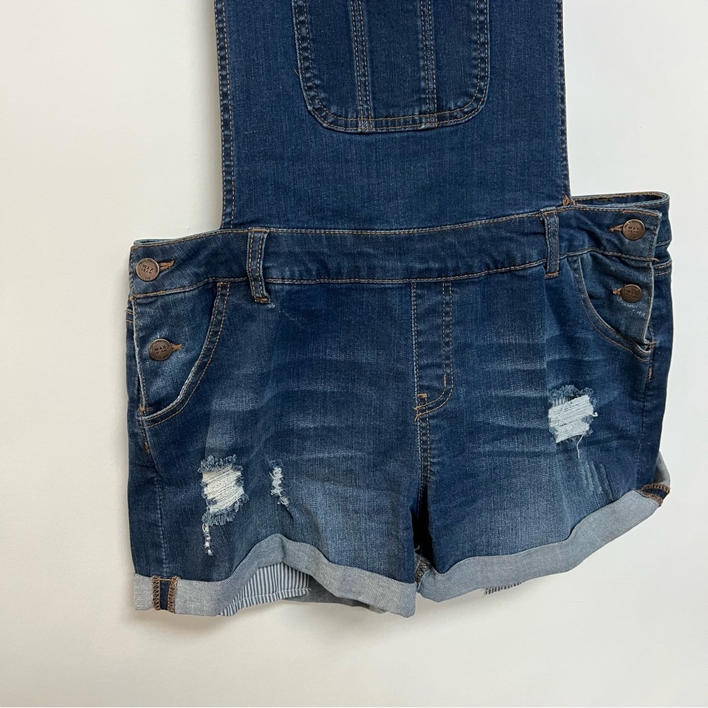 Y2K Vintage Overalls Short Dark Wash Distressed Denim Wax Jeans Large - Picture 3 of 10